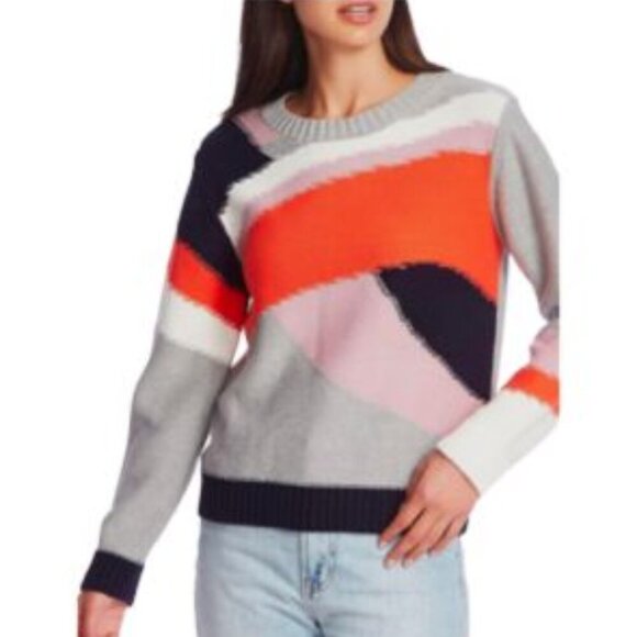 1 State Abstract Colorblock Crewneck Cotton Sweater – Size XS - Picture 1 of 5